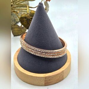 "5/$25" Set Of 3 Rose Goldtone Copper Rhinestone Bangle Bracelets Sz Average